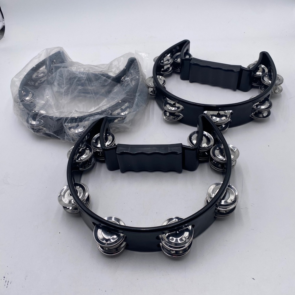 Lot 3 Half-Moon Tambourine Percussion Black Double Row Metal Jingles Unbranded